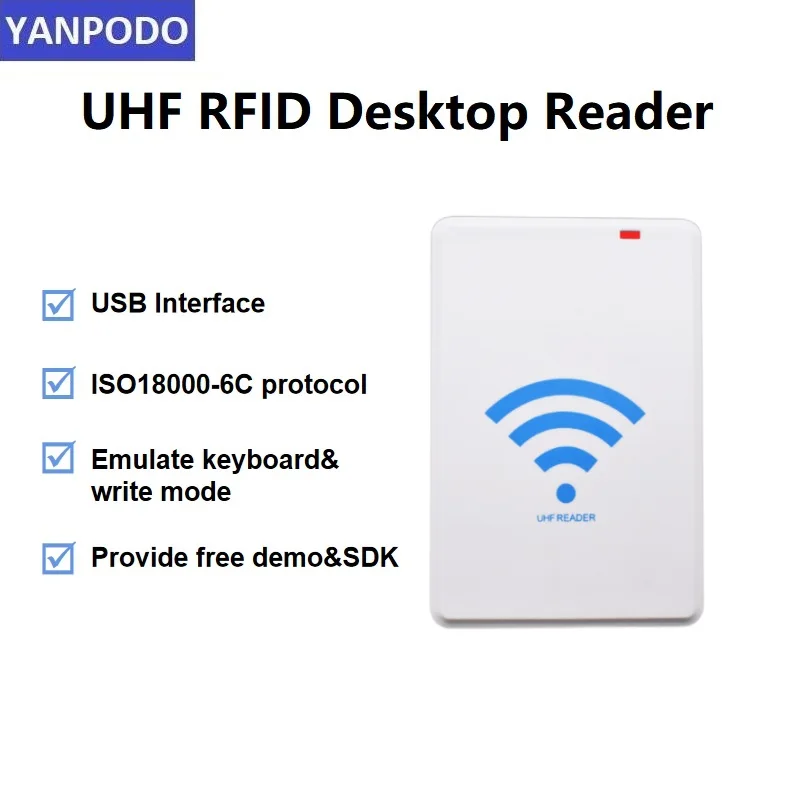 yanpode usb desktop integrado rfid uhf 860 960mhz leitor escritor intervalo de leitura 020cm java livre sdk c c para tag epc cloner 01