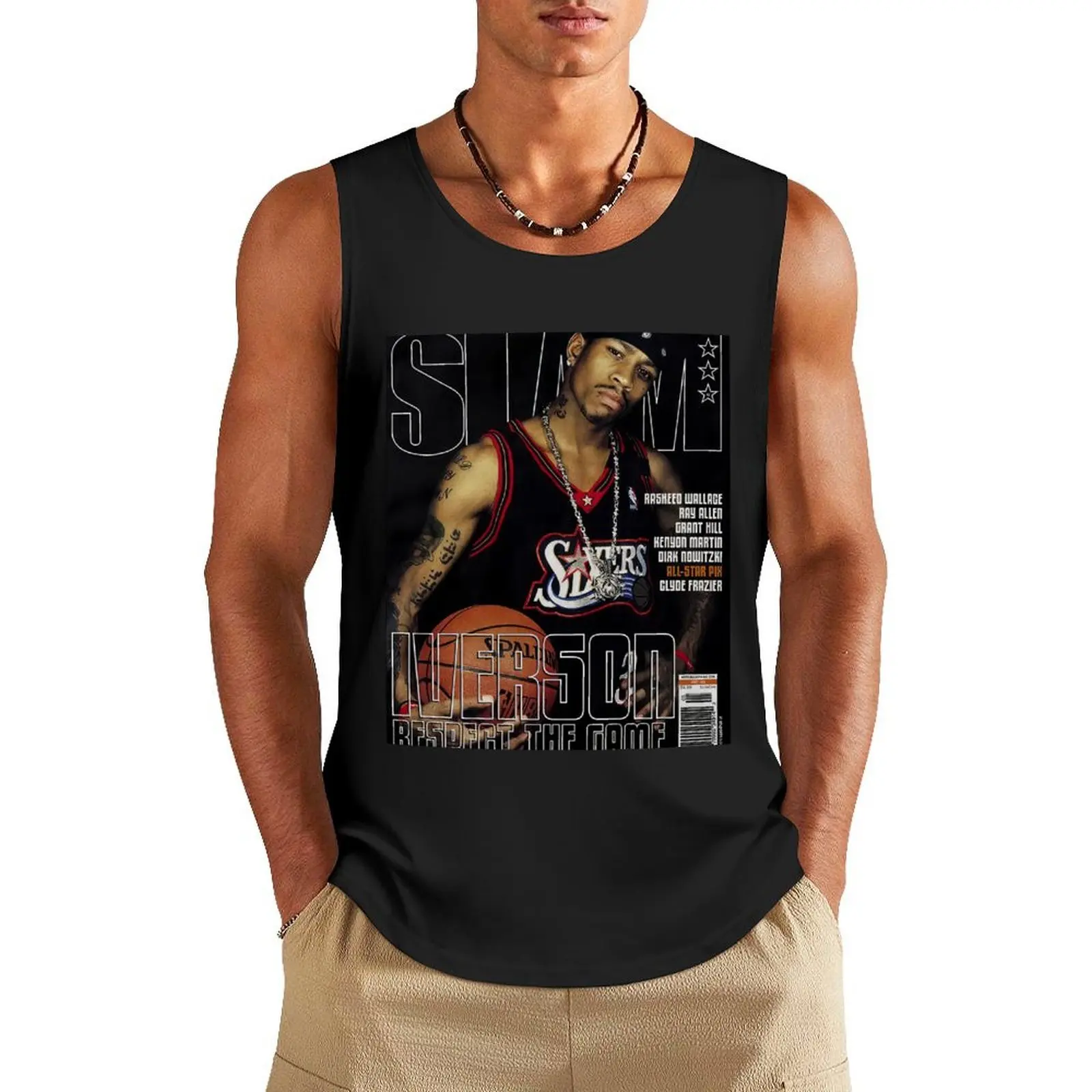 

Allen Iverson Slam Magazine Tank Top vest for men Clothing gym clothes for man bodybuilding men