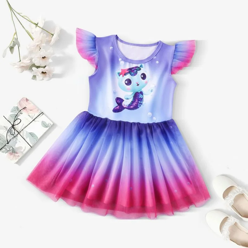 Vestidos de princesa de casa de muñecas para niñas, vestidos de gasa de gatos de Gabby, regalo de cumpleaños de boda para bebés, vestidos de fiesta para niños pequeños