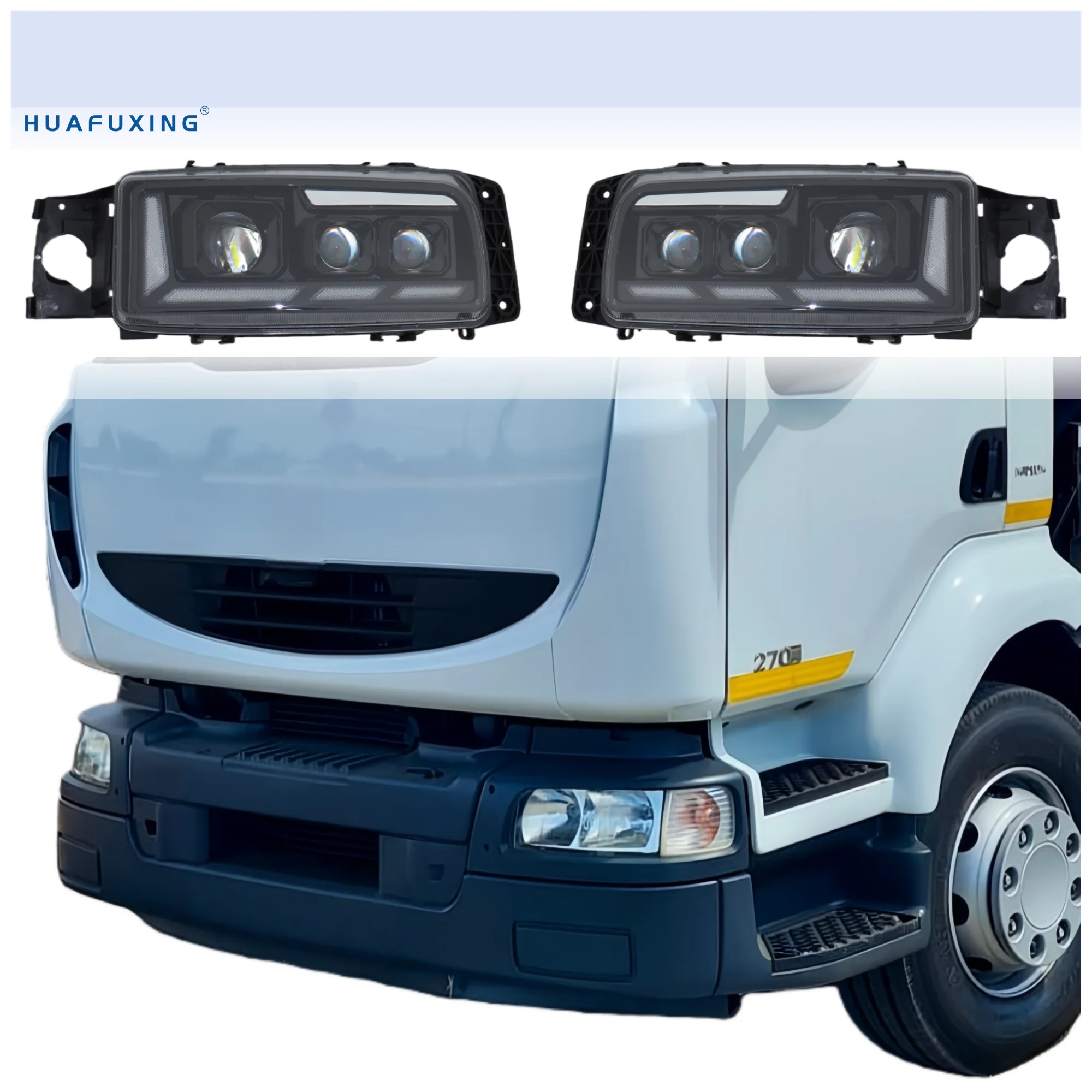Faro LED completo de 24V (1 unidad) compatible con Renault Premium KERAX 2000+ con DRL dinámico mejorado + triple lente para camión