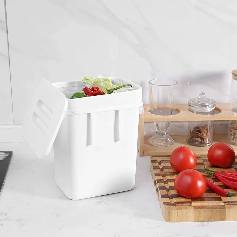 1.3 Gallon Kitchen Compost Bin Trash Can With Lid Under Sink Food Waste Bin Small And Light Bathroom Trash Can White