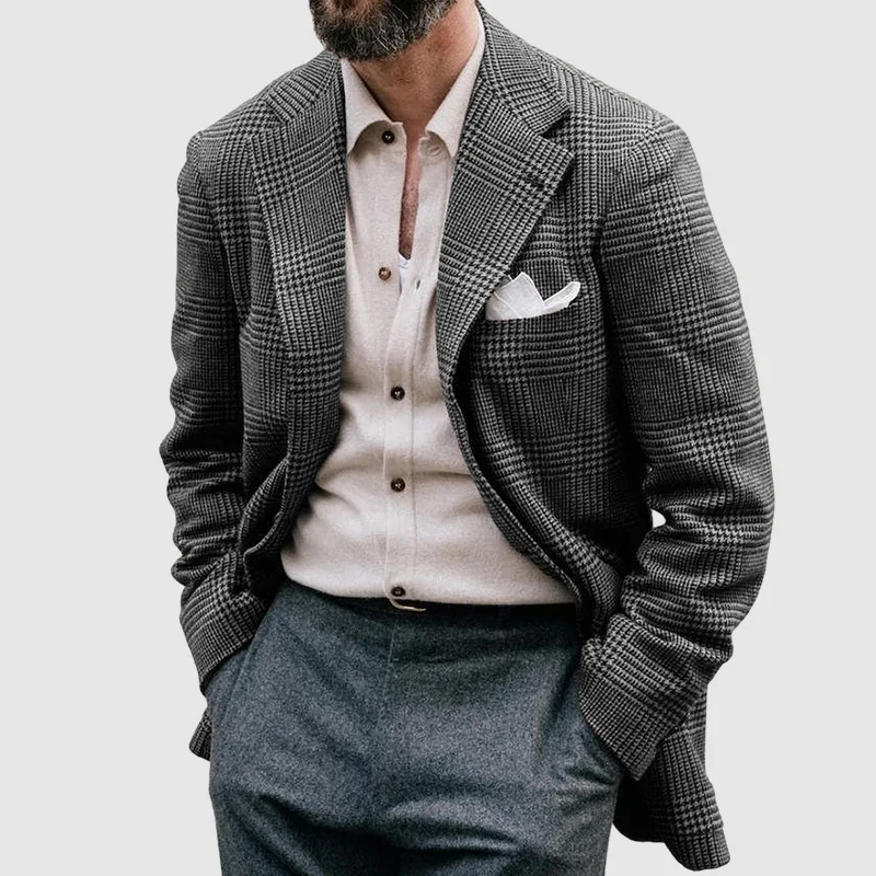 

Suits Men Blazers Coat Business Office Turn Down Collar Single Breasted Pockets Blazer Suit Jacket 2025 Autumn Outerwear