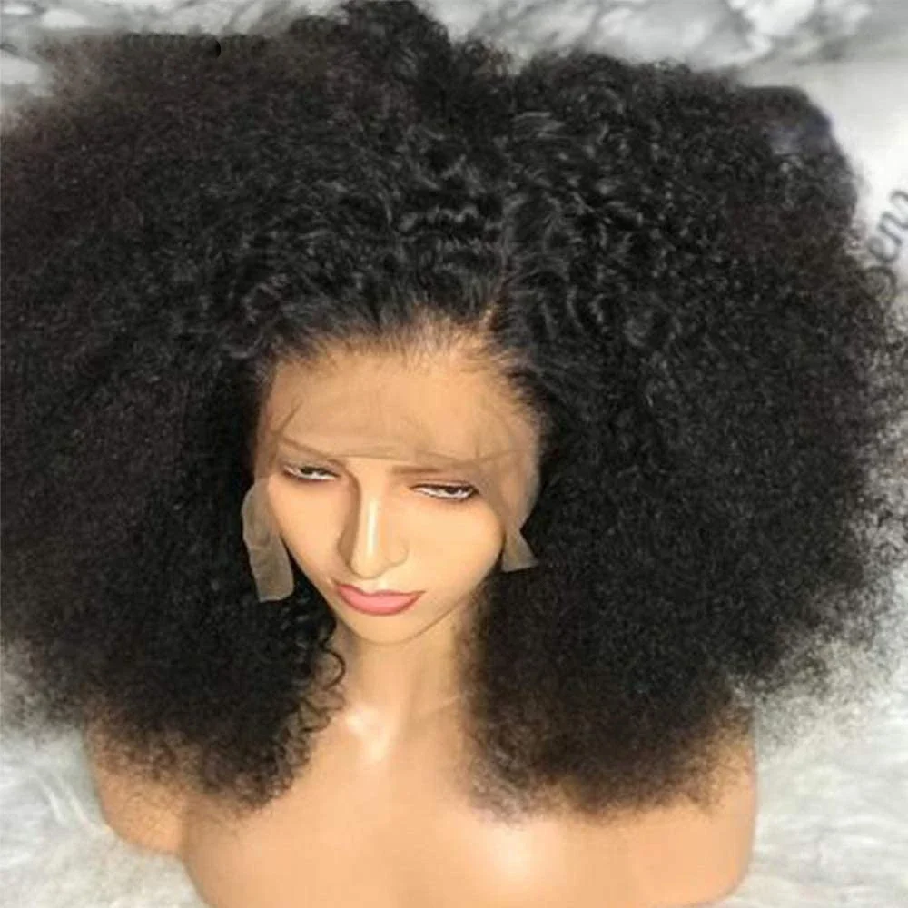 180Density 26“Long Soft Natual Black Kinky Curly 13x4 Lace Front Wig For Black Women Synthetic Heat Resistant Glueless Daily