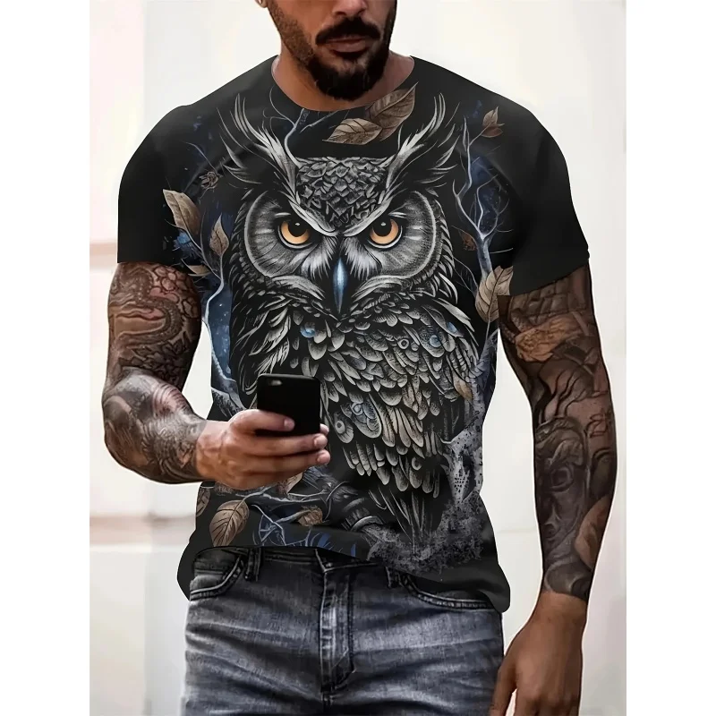 

Short-Sleeved Tees Harajuku Streetwear Tops O-Neck T-Shirt Clothes 3D Print Colorful Cool Owl T Shirt for Men Fun Animal Pattern