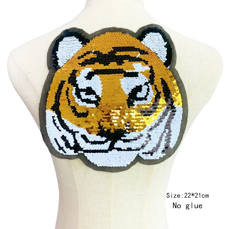 Tiger Embroidery Patches, Animal Cartoon Patches, Iron On Seuqin Patches, Backpack Clothes Decoration, Applique Sewing Suppliess