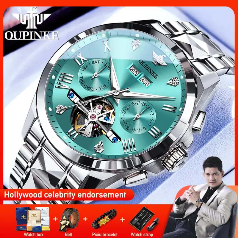 

OUPINKE 3240 Mens Watch Luxury Mechanical Watch 50M Waterproof Tourbillon Multifunctional Chronograph Watches For Men Original