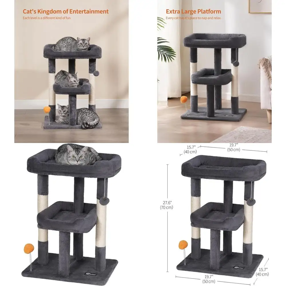 

Большая комнатная игровая полка для кошек, 27,6 футов, с когтеточкой, игрушечными шариками, 2 платформами, темно-серая
