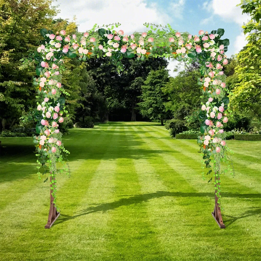 7.2 FT Square Wedding Arch Wooden Arbor Backdrop Stand w/ Triangular-Shaped Base