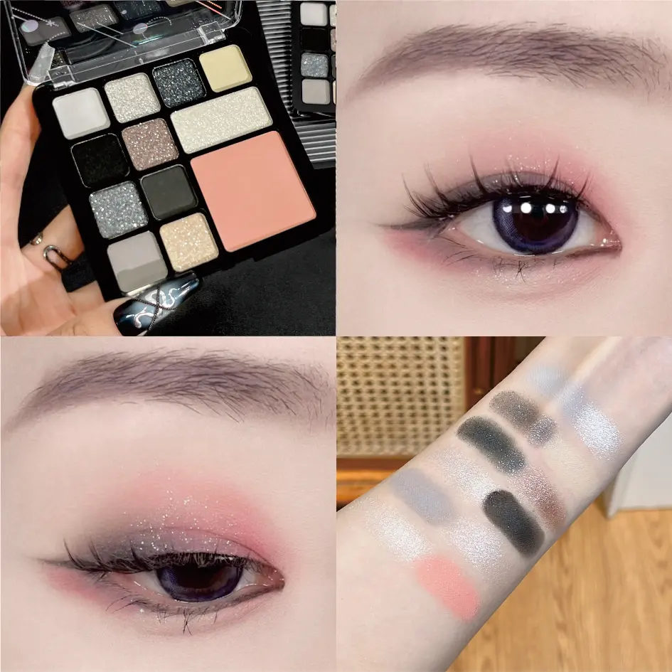 12 Color High Quality Eye Shadow  Diamond Metallic Finish Eyeshadow Pink And Black Eyeshadow Pigments/vegan Eye Shadow