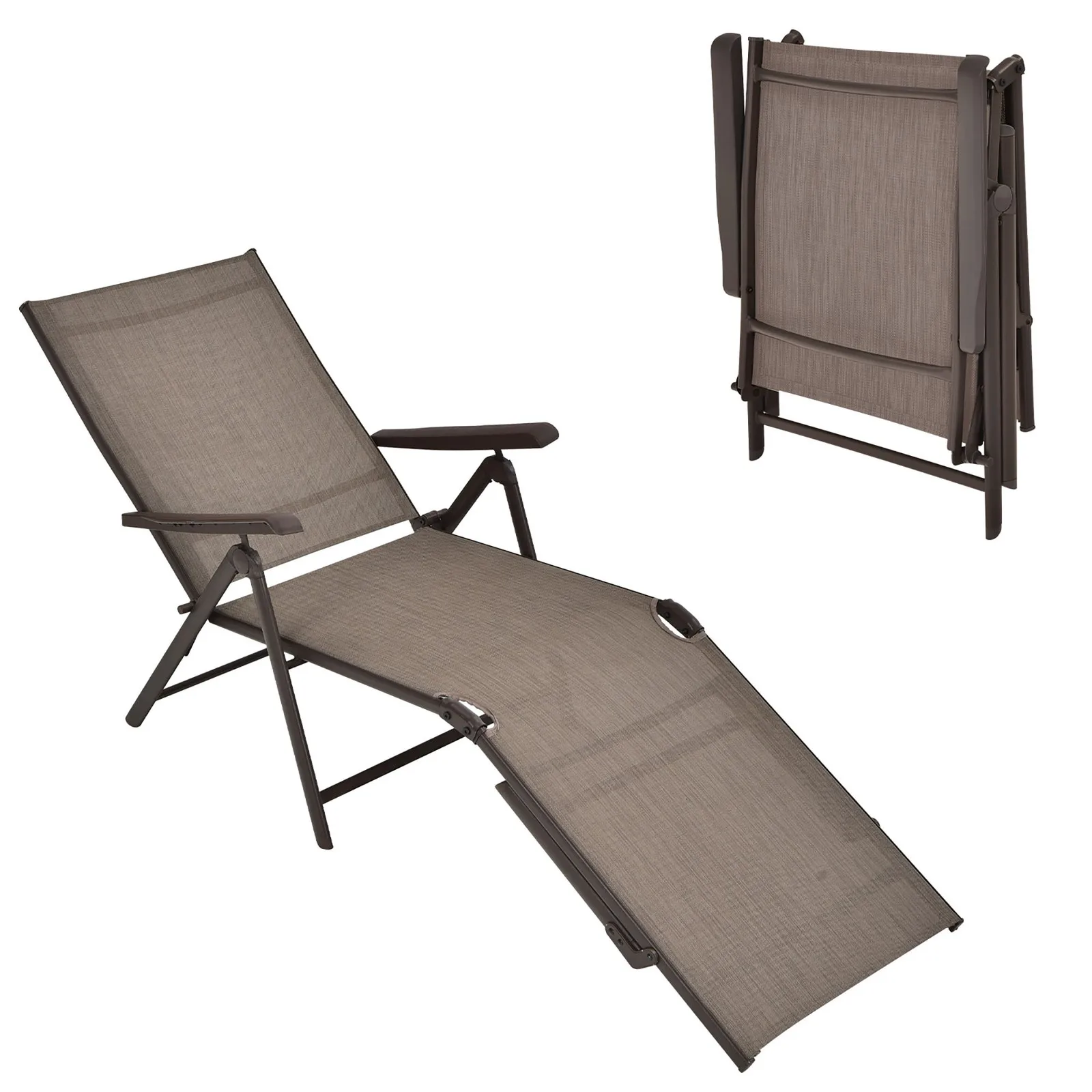 

Outdoor Adjustable Chaise Lounge Chair Patio Beach Folding Recliner Lounge Brown