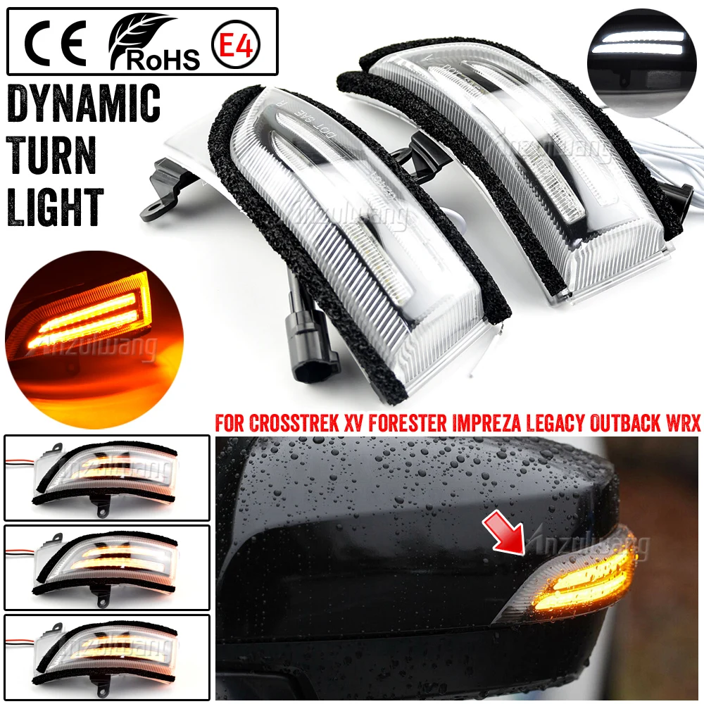 2Pcs For Subaru WRX STI Legacy Crosstrek Impreza Outback Forester Dynamic Flash LED Side Mirror Turn Signal Light Repeater Lamp