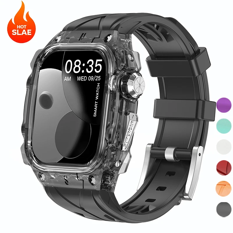 

Transparent Modification Kit Case+Strap for Apple Watch Ultra2 49mm 44/45mmStainless SteelCase for iWatch S​10 46mm Refit Mod
