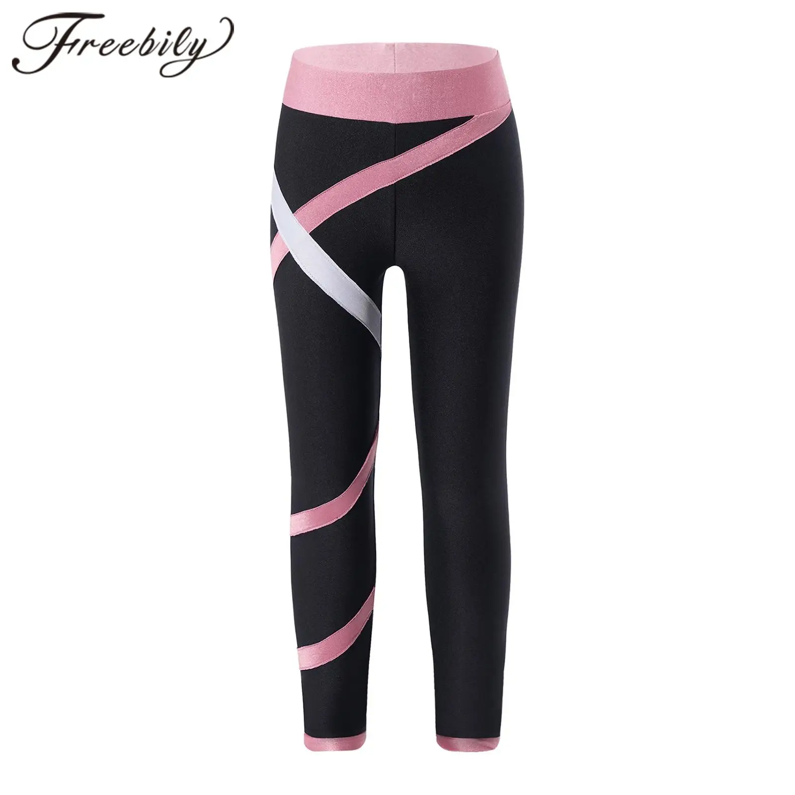 Kids Leggings for Girls Colorblock Yoga Pants Sweatpants Fitness Bottoms Sports Trousers Children Dance Leging Pencil Pants