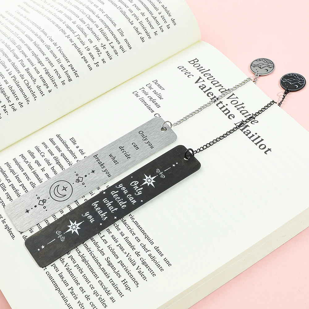 1pcs Black Stainless Steel Bookmarks Inspirational Bookmarks for Students School Supplies Page Markers for Fiction Fans