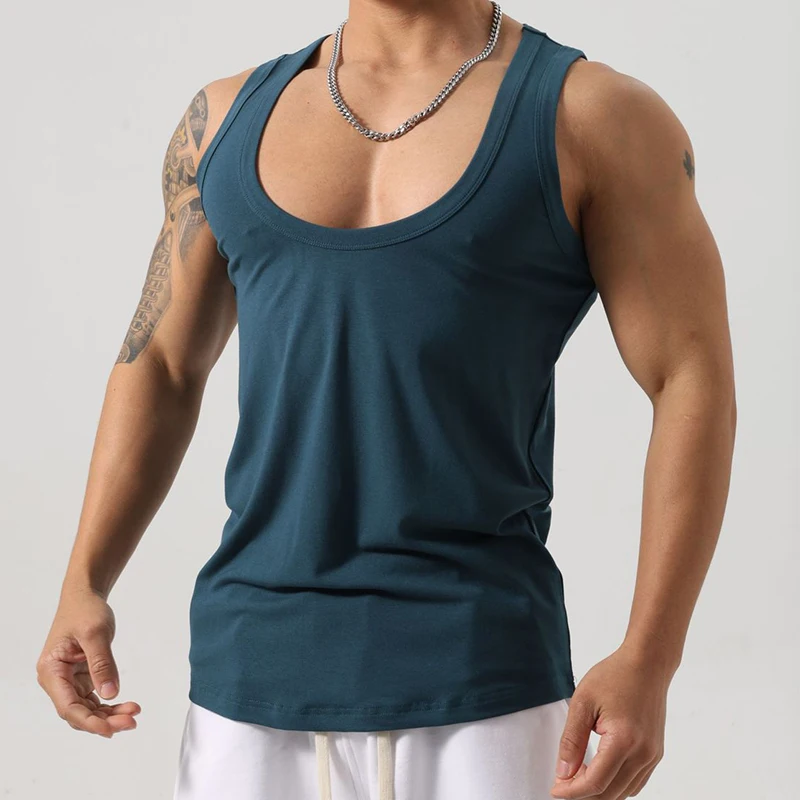 Gyms Fitness Tank Tops Mens Summer Casual Solid Color Straps Sleeveless Camisoles For Men Fashion Crew Neck Slim Fit Vest Shirts