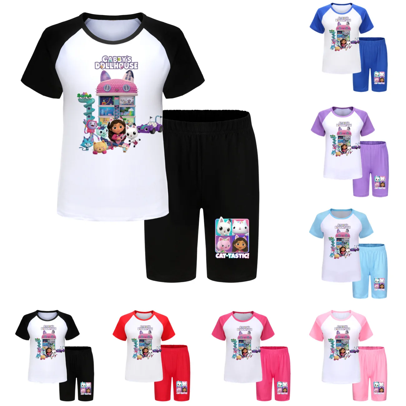 

Cartoon GABBY DOLLHOUSE Pajamas Kids Gaby Chat Camisetas Baby Girls Short Sleeve T-shirt Shorts 2pcs Set Boys Summer Pyjama Sets