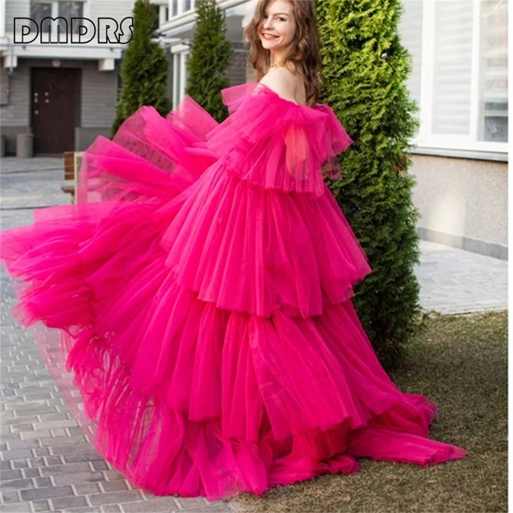 Fuchsia Tulle Dress For Photoshoot Tutu Dress Fluffy Gown Birthday Ruffle Gown Formal Dresses Evening Party Gown Custom Made