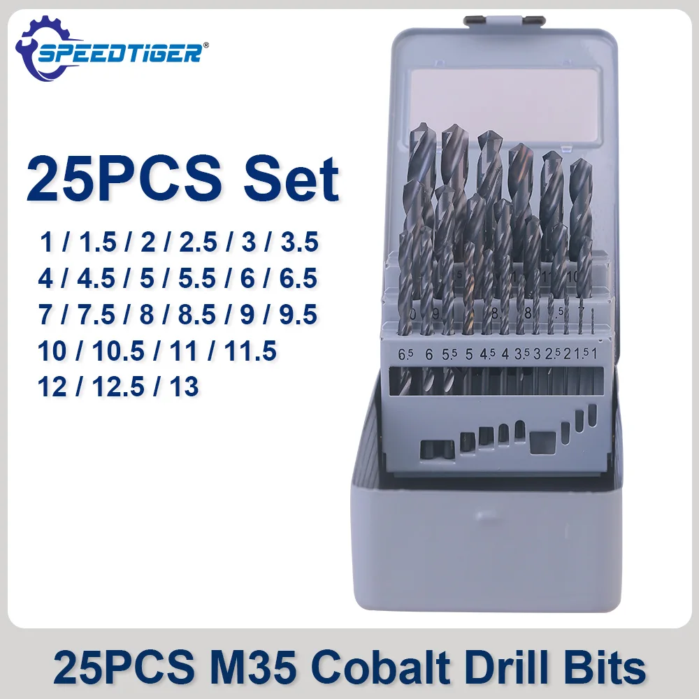 

13PCS/19PCS/25PCS Cobalt High Speed Steel Twist Drill Bit M35 HSS Drill Set For Metal Stainless Steel Drilling Tools