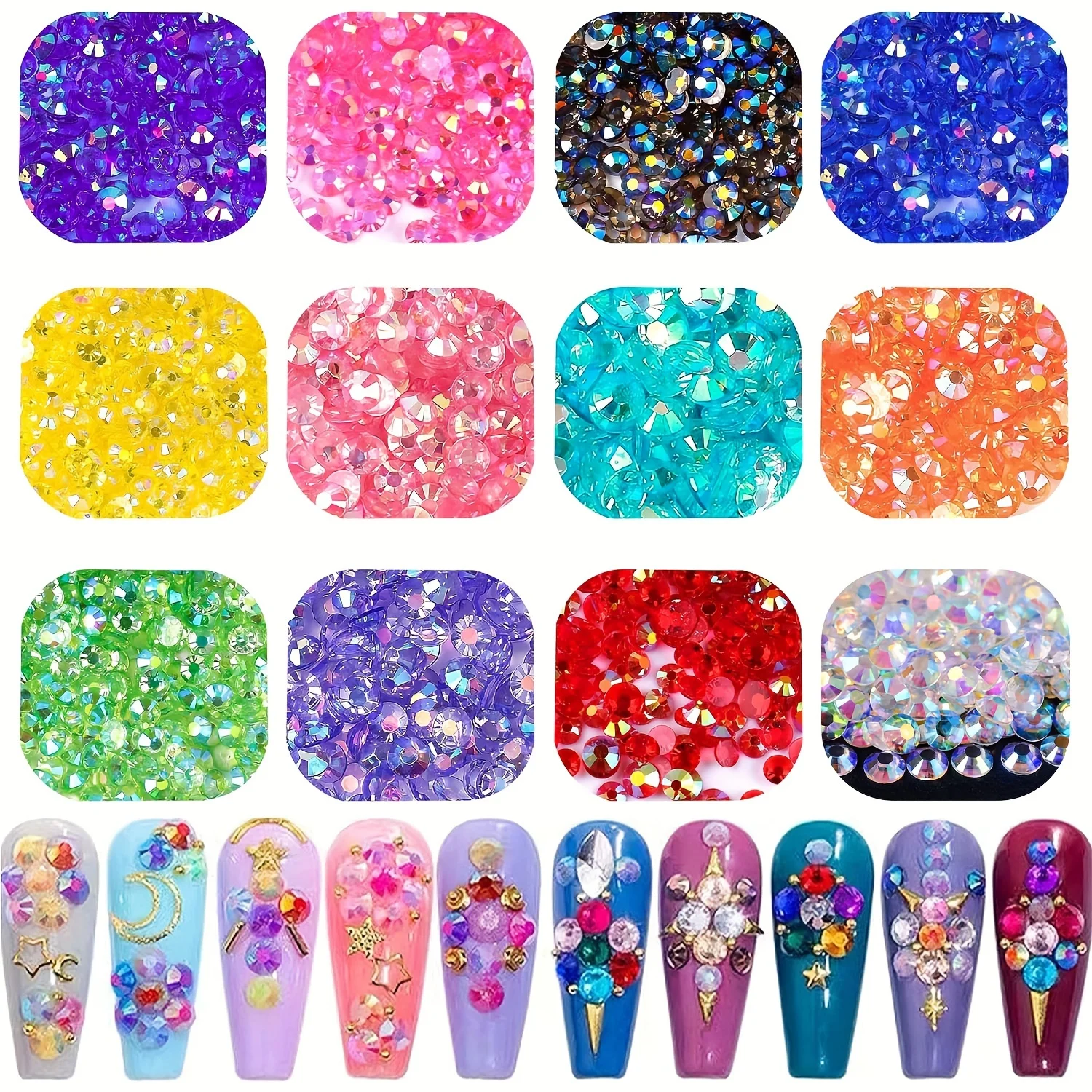 جواهر بريق أظافر مستديرة غير قابلة للتثبيت ، جيلي لامع لامع ، أحجار ملونة ، حجر الراين المسطح الكريستالي ، 2 ، 3 ، 4 ، 5 ، weight ، 6 ، 7 شبكات