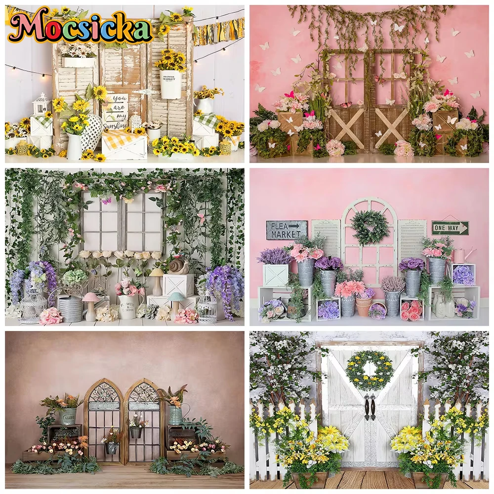 

Mocsicka Spring Flower Background Indoor Home Door Party Supplies Decoration Kid Baby Birthday Photo Backdrop Photography Banner