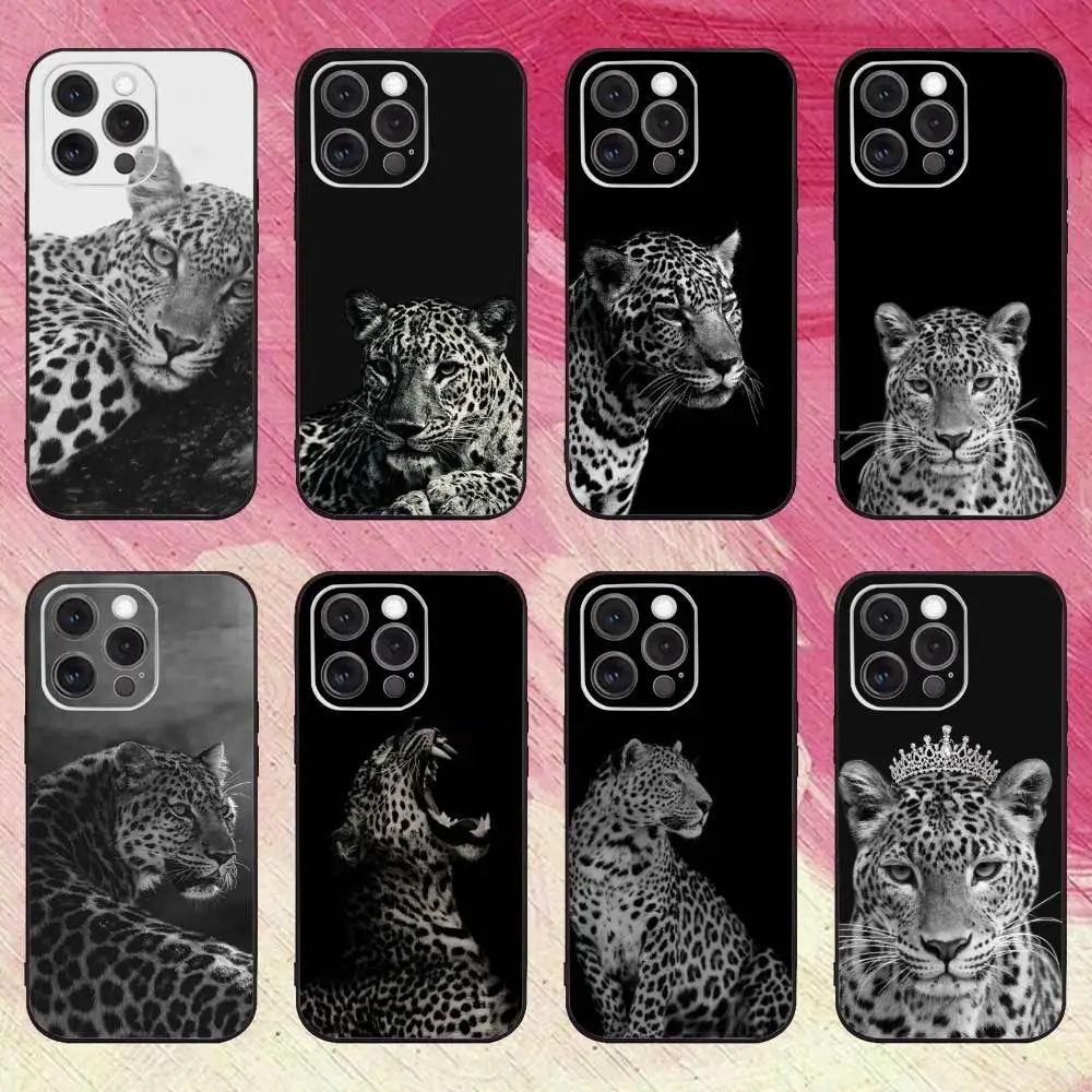

Leopard Phone Case For iPhone17,16,15,14,13,12,11 Plus,Pro Max Soft Black Cover
