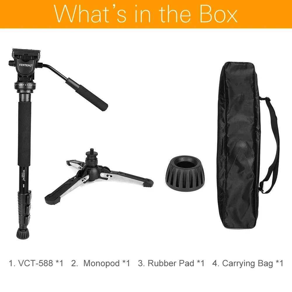 YUNTENG VCT-588 三脚一脚拡張可能な伸縮式三脚スタンドベース流体ドラッグヘッド付きビデオカメラ用