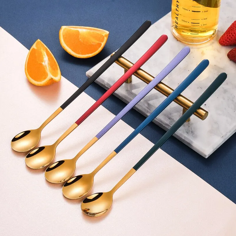 1pc 304 Stainless Steel Spoons Ice Cream Spoons Long Handle Coffee Spoons Stirring Spoons Kitchen Utensils