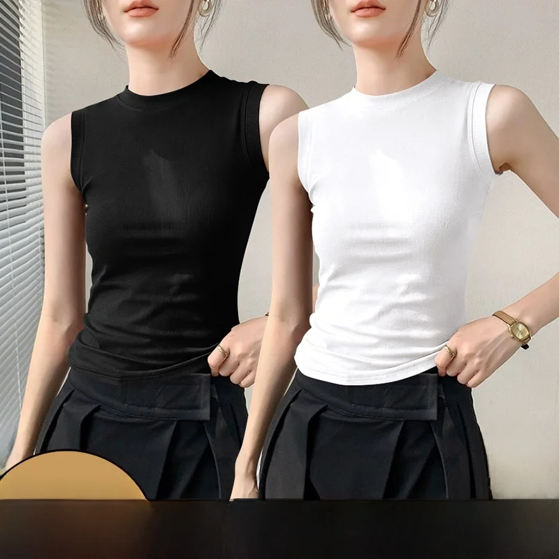 Sexy Sleeveless Pure Color Thread Vest Women's Base Layer Top Quality Inner Wear 2026 New Summer Fashion Thread Design