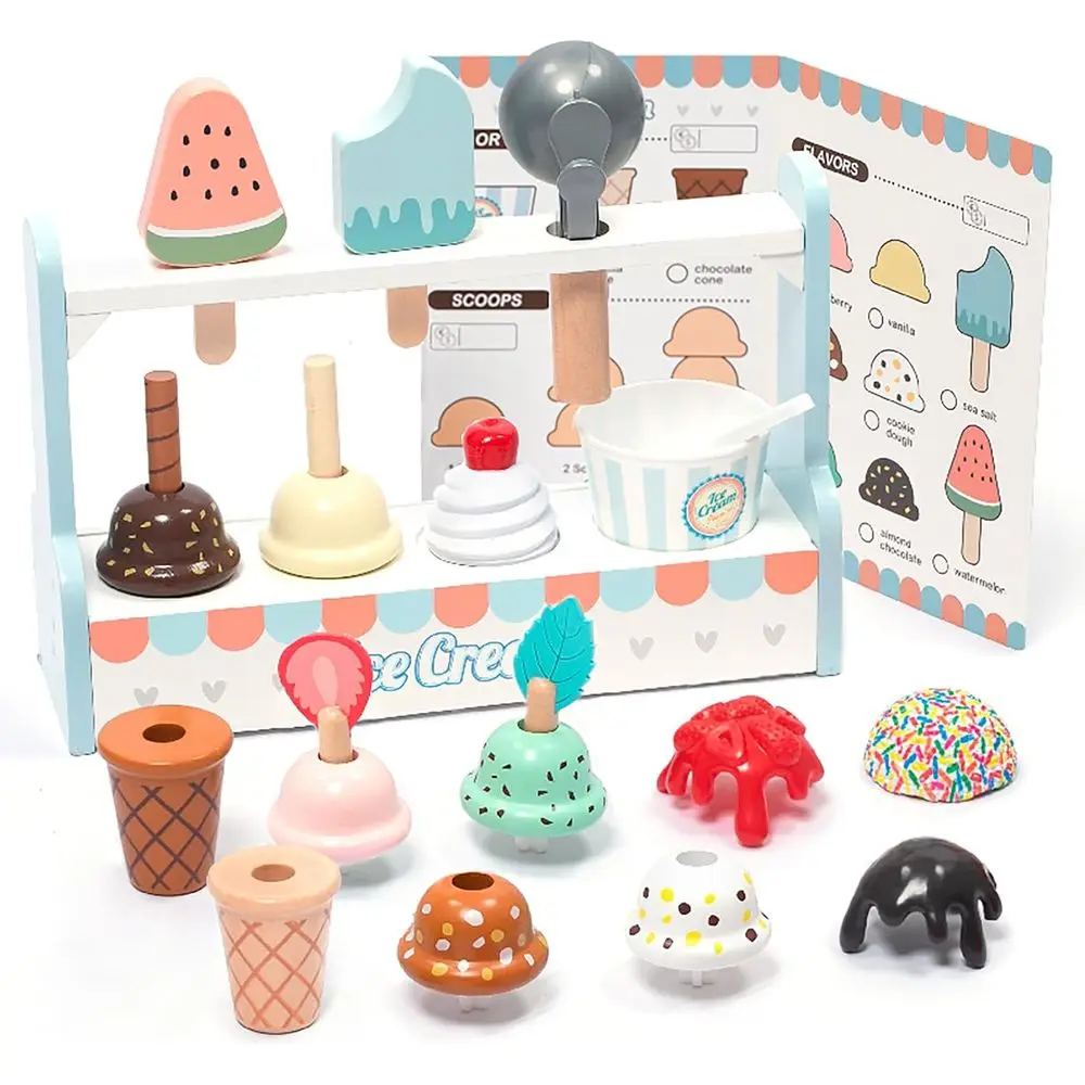 

Деревянный игровой набор UMUWooden Ice Cream Counter Play Set - Игровой кухонный набор для детей, интерактивная игра-симуляция, сортер форм Монтессори, 21 предмет