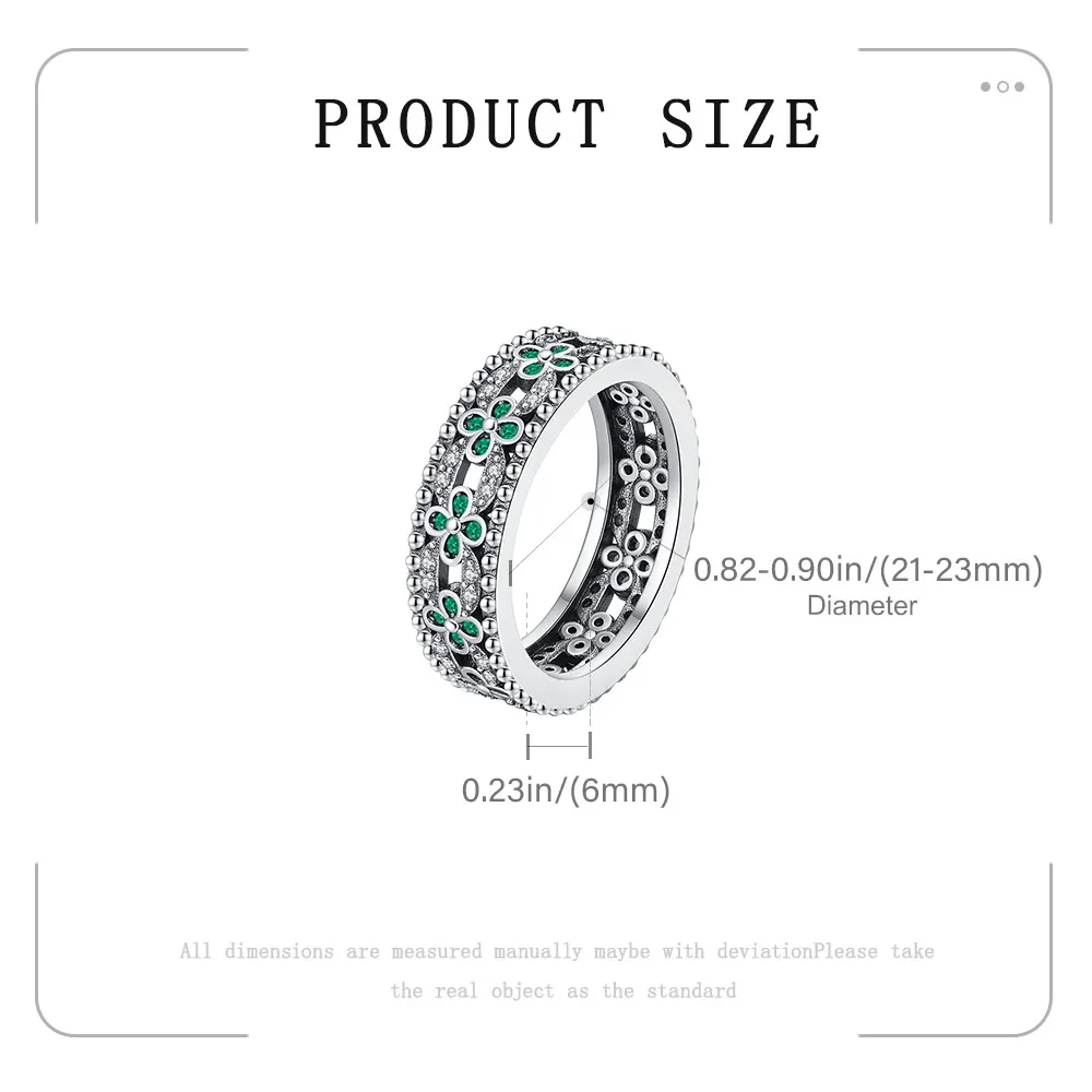 Women's 925 Sterling Silver Four-Leaf Clover Zircon Ring, Stackable Gift