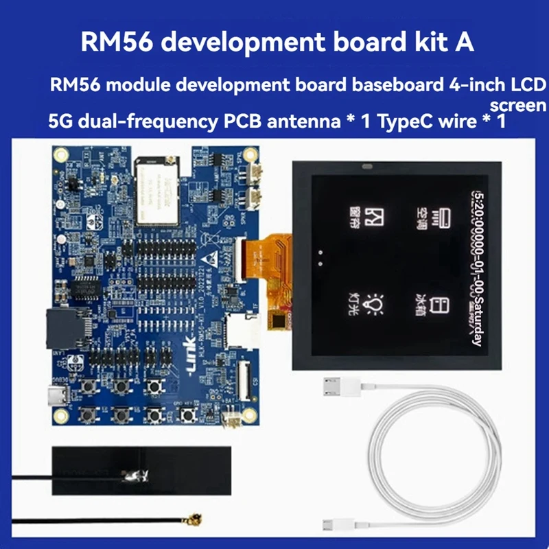 Placa de desenvolvimento Harmony AIOT + tela LCD de 4 polegadas + kit de antena RM56 2.4G/5.8G Wifi + BLE BES2600W Iot Core Board