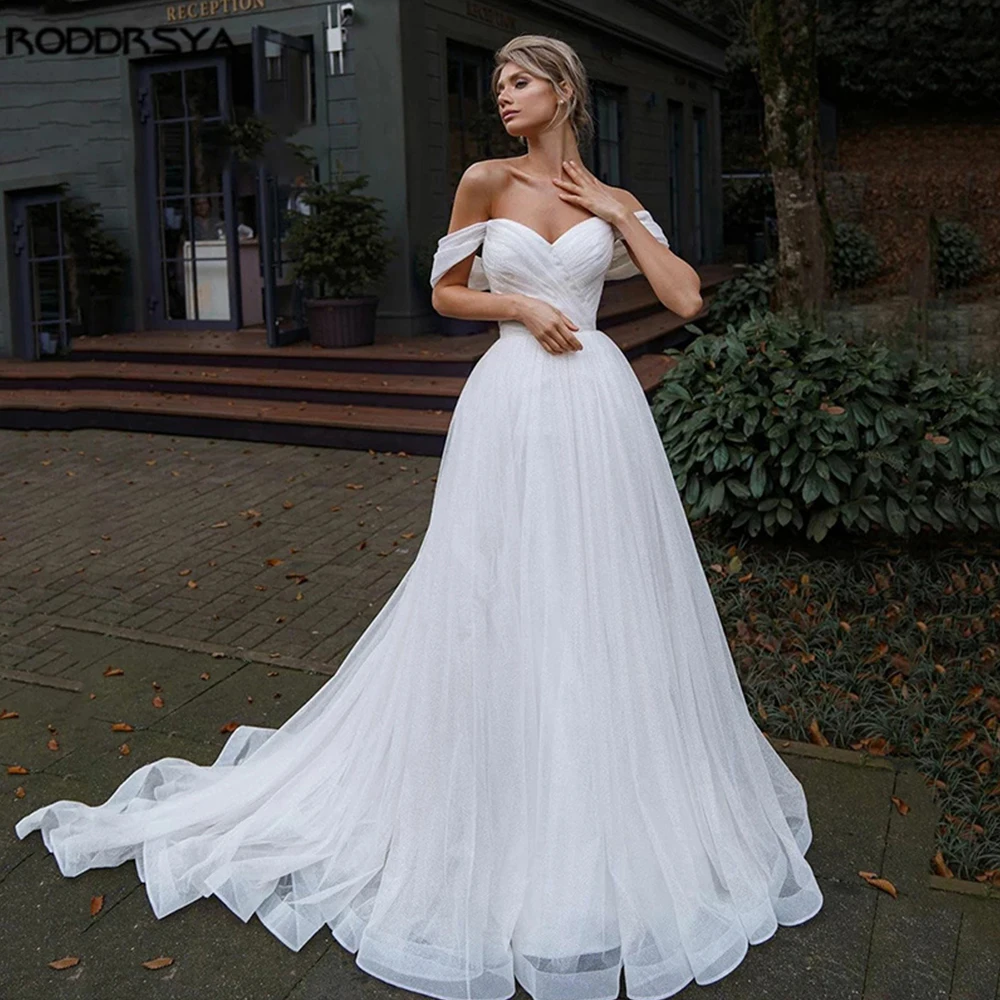 Ramanda querida colar fora do ombro sem costas vestido de casamento para noiva a linha tule vestido de noiva robe de mariée personalizado