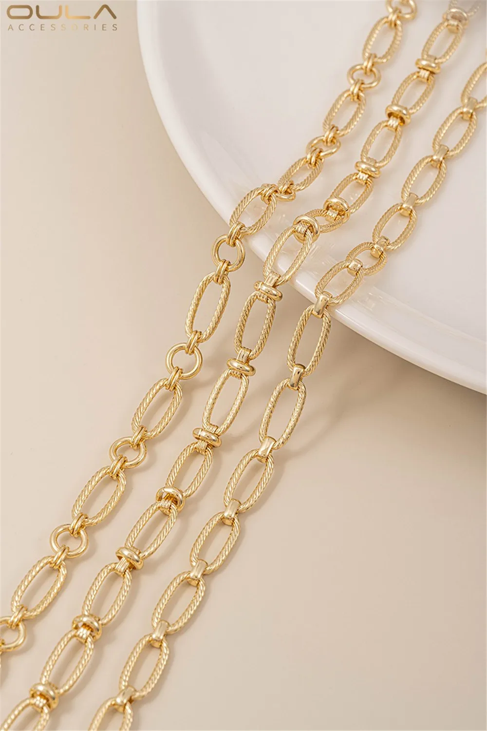 14K Gold-plated Handcrafted Oval Twisted Long O-shaped Chain DIY Bracelet Necklace Jewelry Handmade Loose Chain
