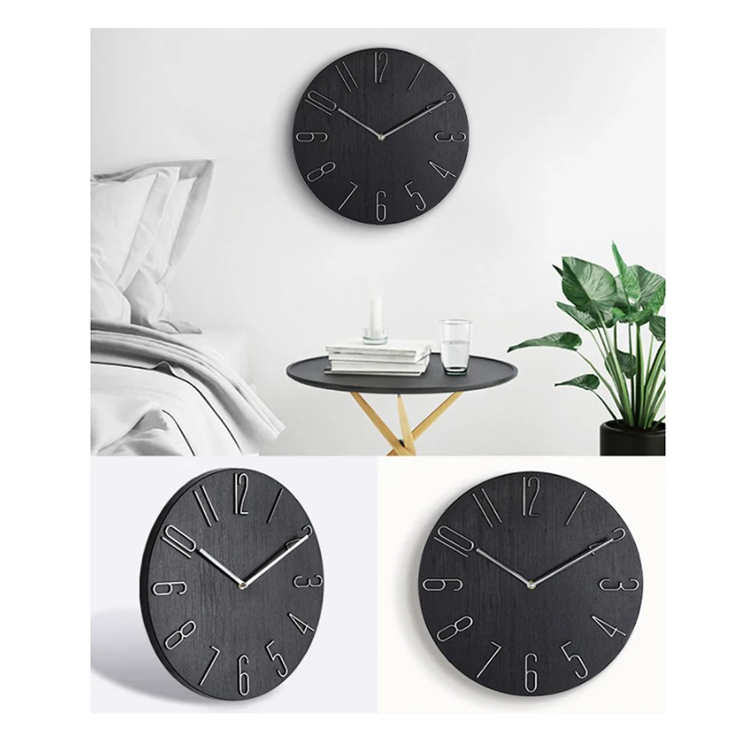 Horloge murale simple pour salon, horloge murale pour la maison, montre à la mode pour chambre à coucher, noir, 12 po