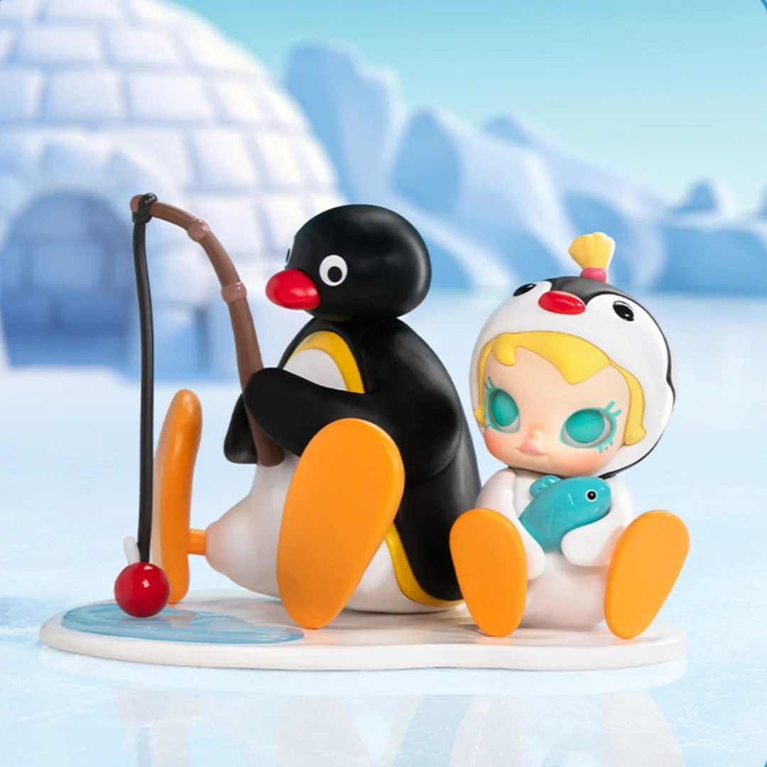 New Molly Kawaii Keychain Baby Molly × Pingu Fishing Time Hanging Card Statue Model Fashion Christmas/Birthday Surprise Gift