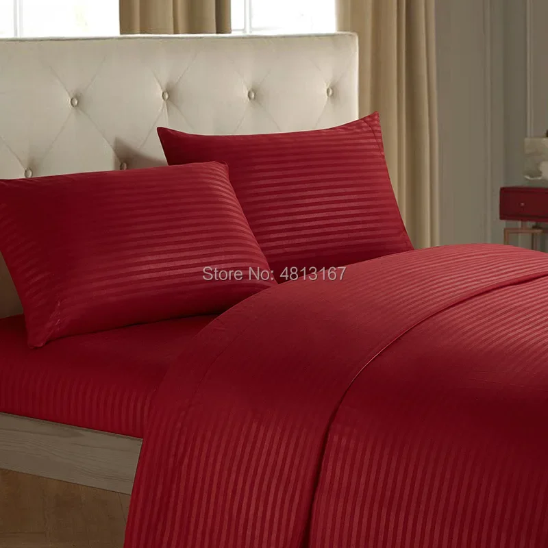 

3/4pcs Bedding Sheets Set Brushed Microfiber Striped Flat sheet &Fitted Sheet &Pillow Cover Hotel Textiles Pure Color