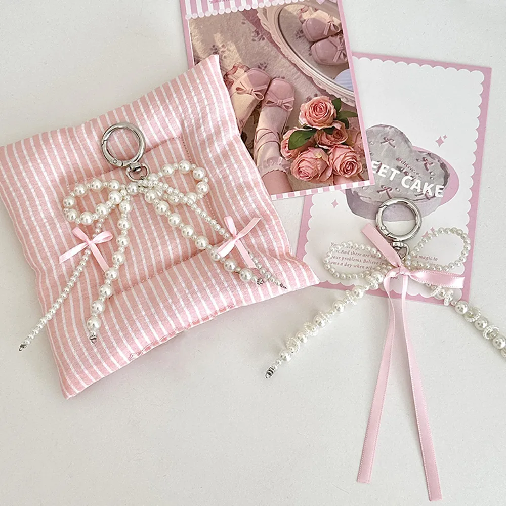 Y2K Pearl Bow Keychain Ribbon Beaded Bag Pendant Pink Bowknot Phone Charm Pendant Lanyard Korean Phone Key Bag Decor Accessories image 3