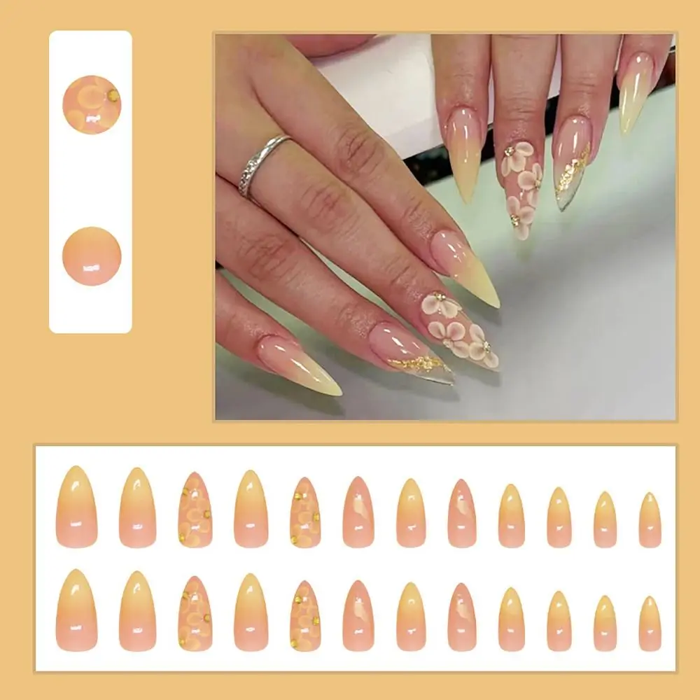 24/30 pièces épices paillettes faux ongles doré peinture à l'encre française presse sur les ongles avec gelée autocollants couverture complète faux ongles