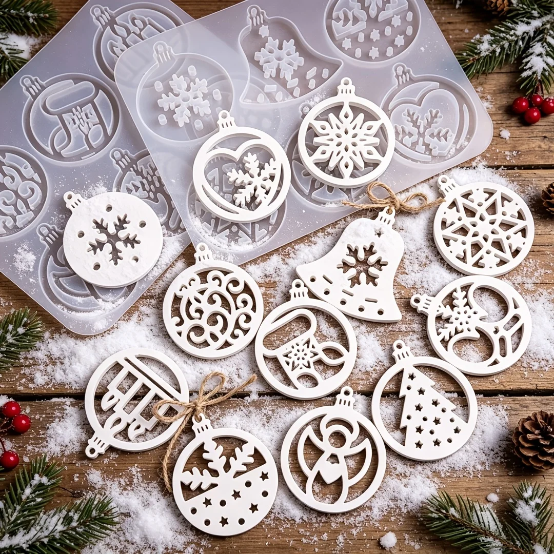 DIY Resin Silicone Mold, Christmas Decoration Silicone Mold, Circular Pendant Resin Mold,Christmas Tree,Snowflake,Christmas Bell