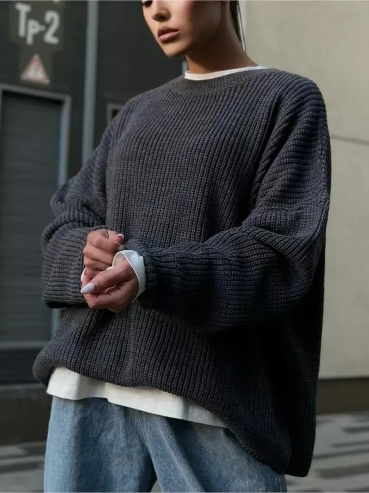 Casual Loose Solid Knitted Pullover Sweater For Women Long Sleeve O-neck Sweater Female Autumn Winter Warm Office Ladies Sweater