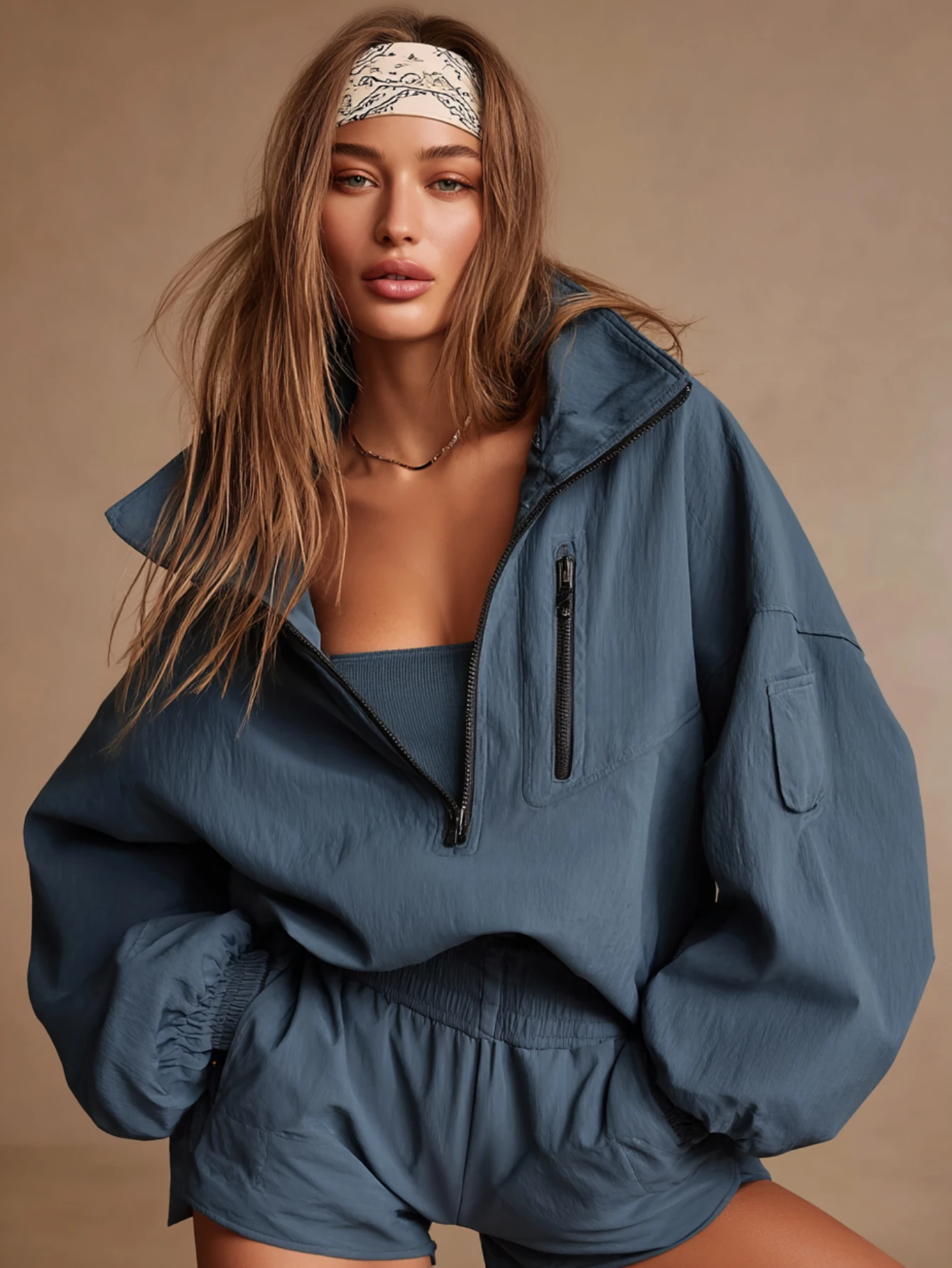 

Mia Muse Select Осенние куртки 2025 Женские повседневные однотонные повседневные куртки с длинными рукавами-фонариками и воротником-стойкой на молнии