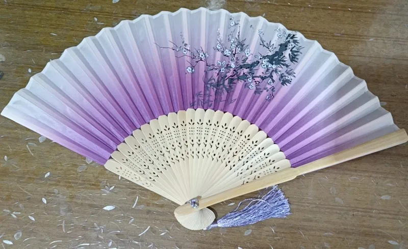 Portable Folding Silk Bamboo Fan Cherry blossom Decorative Ladies Chinese Hand Fans Wedding Favors