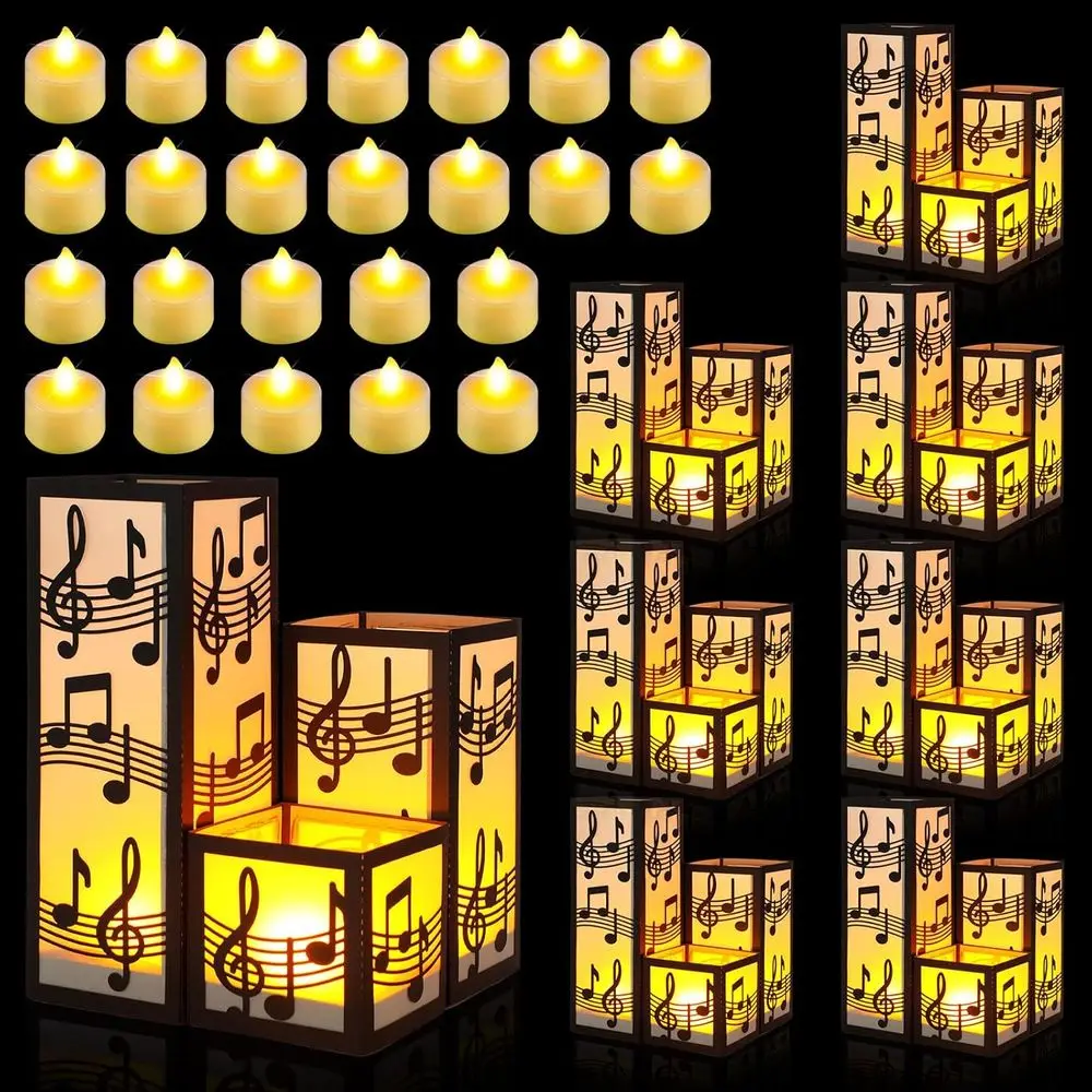 

24 Pcs Music Centerpieces or Table 3 Size Music Note Paper Lantern Boxes Table Ideas Decorations or Musical Room Party Decoratio