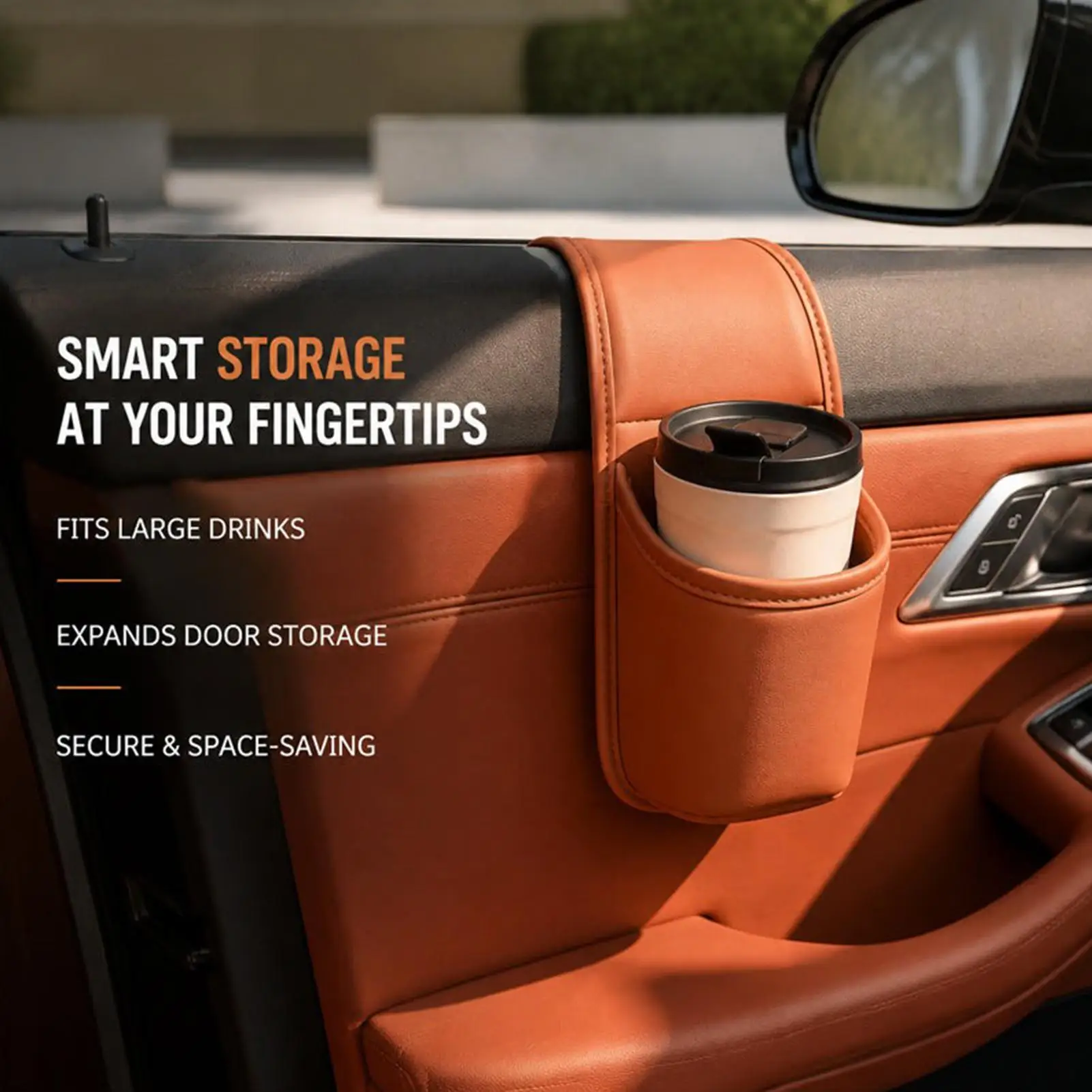 Car Door Cup Holder PU Leather Scratch Resistant Universal Adhesive Drink Trash Bin for Water Bottles Tumbler Coffee SUV RV