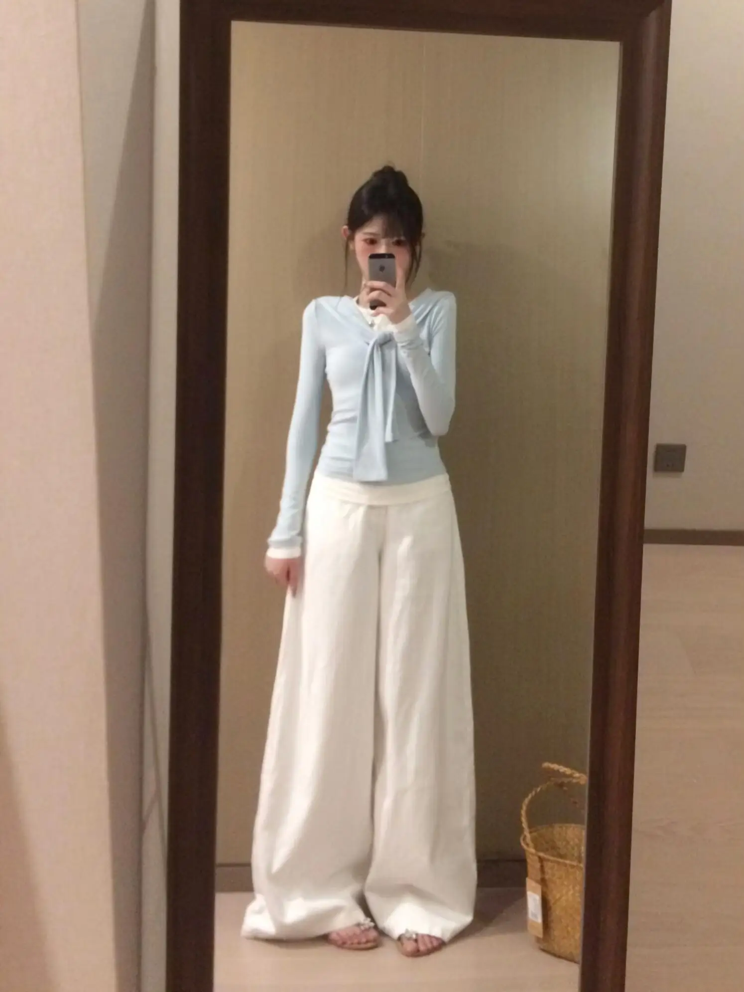 Baby Blue Long Sve T-irt Women's Inner Wear Netie Naval Collar Base irt Top Korean Sle Commute Faion Splice Pattern