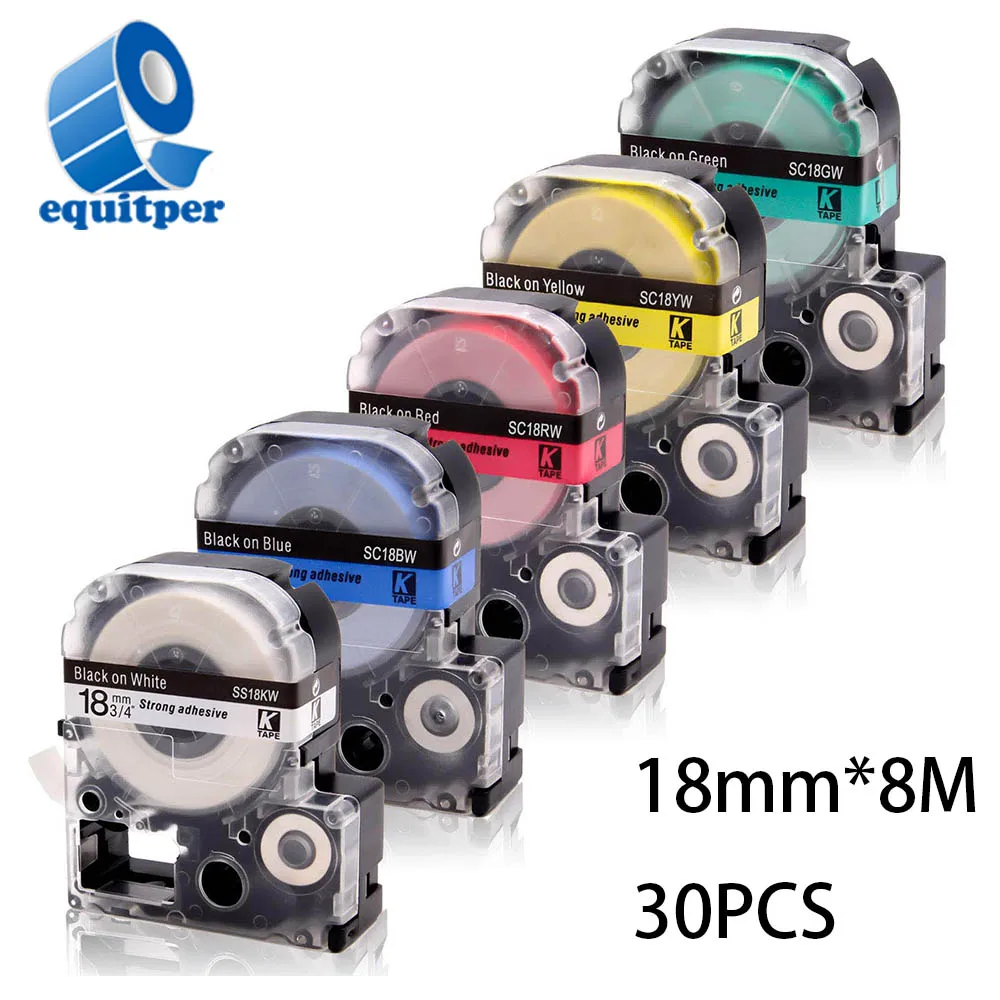 EQUITPER 30PCS/18mm*8M Compatible With Epson/Printer Label Tape For LW3/4/600P LW-700P Label For PET Self-adhesive Material