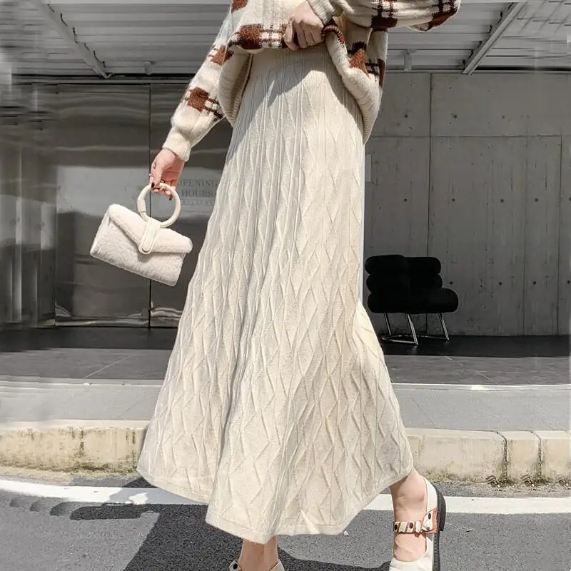 

Трикотажная юбка А-силуэта с завышенной талией для женщин, осень 2025, новая модная повседневная элегантная милая юбка средней длины