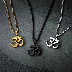 Cool Punk Stainless Steel Om Necklaces for Men Jewelry Solid Metal Aum Pendant Gifts to Male Boy