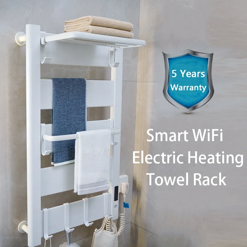 Imagem -03 - Wifi Smart Toalheiro Aquecimento Elétrico Toalheiro Banho Toalha Secagem Cooling Rack Toalha de Banho Elétrica Secador de Roupa Aquecedor de Aquecimento Banheiro Toalheiro Elétrico Inteligente de Toque Digital Branco