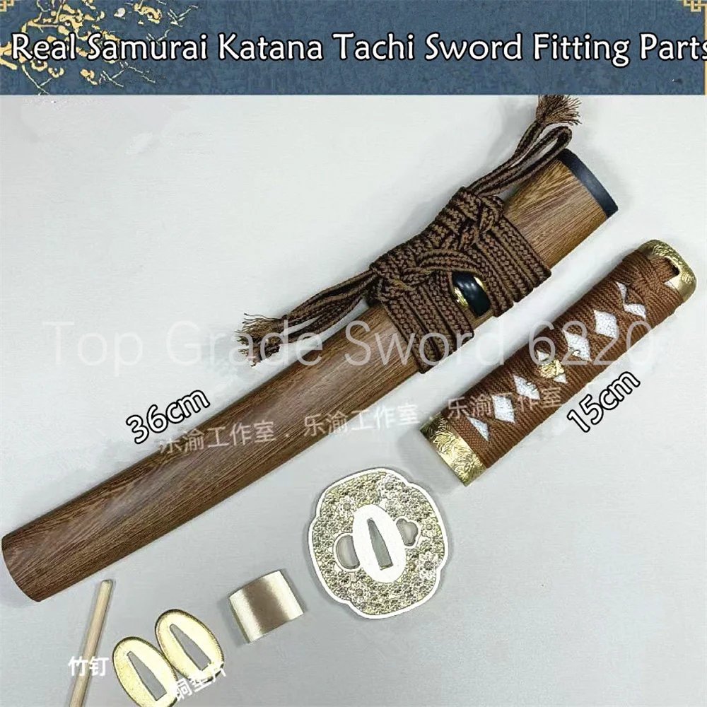 A Set Nice Tsuka Handle Brass Tsuba Handguard Habaki Seppa Hardwood Sheath For Real Samurai Katana Tachi Sword Fitting Part
